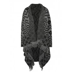 Cardigan negru cu gri cu model si franjuri