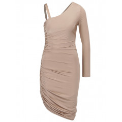 Rochie de ocazie, roz pudrat, cu pliuri discrete