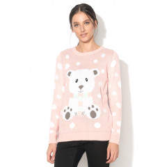 Pulover roz pal cu design urs polar