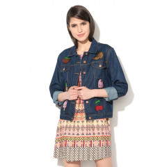 Jacheta din denim cu aplicatii multicolore