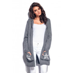 Cardigan tricotat cu gluga si buzunare