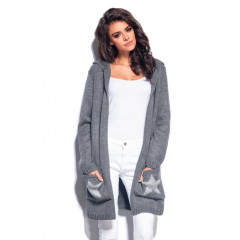 Cardigan tricotat cu gluga si buzunare