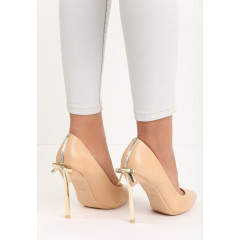 Pantofi stiletto cu toc cui inalt si fundite la spate aurii