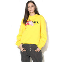 Hanorac tip sweater sport galben cu logo Diesel fara gluga
