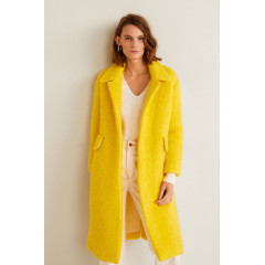 Palton galben pentru femei cu amestec de lana Mango