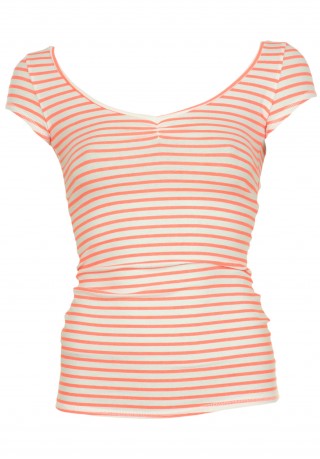 Tricou cu dungi orizontale din bumbac Bershka Premium Pink