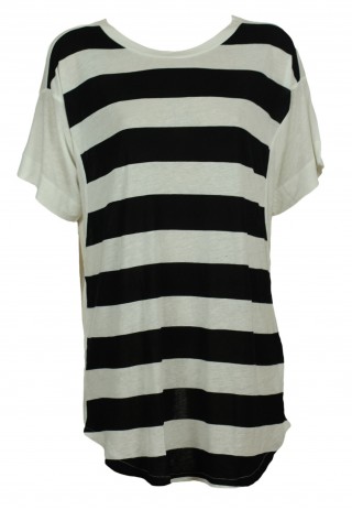 Tricou ZARA in dungi alb-negru Nighty White