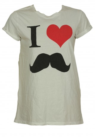 Tricou de dama cu mesaj Zara cu mustata, inimioara si desene simpatice