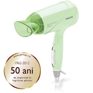 Uscator de par Philips Salon Essential HP8107/00, Putere 1200W, 3 trepte de viteza, Cablu 1,60 metri, Functie de aer rece (Mint Green)