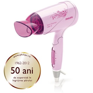 Uscator de par Philips Salon Essential HP8106/00, Putere 1400W, 3 trepte de viteza, Cablu 1,60 metri, Cool Shot (Roz)
