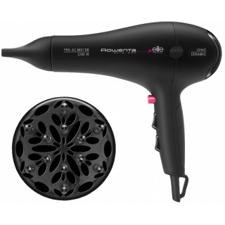 Uscator de par Rowenta Infini Pro Elite CV8652D0, Putere 2200W, Sase trepte de temperatura, Functie de ionizare, Difuzor pentru volum, (Negru)