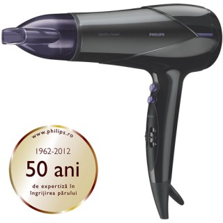 Uscator de par Philips SalonDry Control HP8180/00, Putere 2100W, 6 trepte de viteza si temperatura, Cablu 1,80 metri, Cool Shot (Negru / Violet)