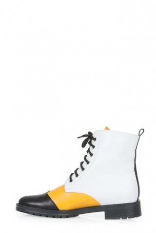 Ghete ivoire cu galben si negru din piele naturala model G4N