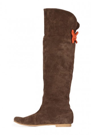 Cizme inalte maro din piele intoarsa model 6008