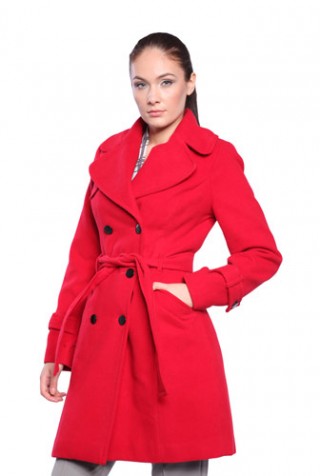 Palton rosu matlasat din lana BRN80136