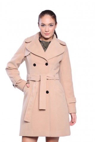 Palton bej piersica din lana BRN80132