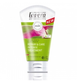 Tratament natural cu extract bio de trandafir si ulei de macadamia pentru parul uscat si deteriorat Lavera 125 ml