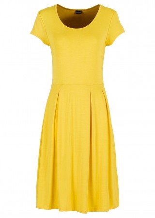 Rochie galbena A line cu maneci scurte, simpla, din material confortabil