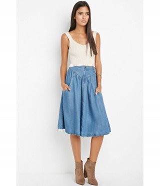 Imbracaminte Femei Forever21 Contemporary Life in Progress A-Line Chambray Skirt Medium denim