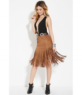 Imbracaminte Femei Forever21 Fringed Faux Suede Skirt Camel