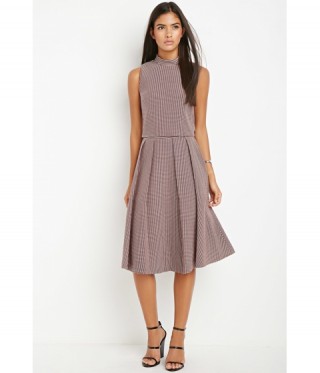 Imbracaminte Femei Forever21 Contemporary Micro-Grid Pleated A-Line Skirt Burgundycream