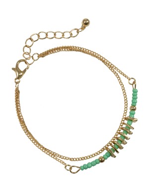 Bratara aurie cu margele verzi