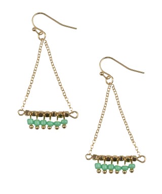 Cercei aurii cu margele verzi