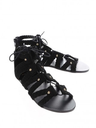 Sandale negre din piele cu siret