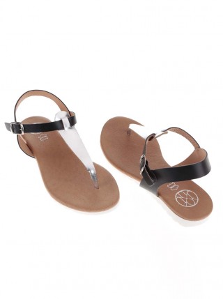 Sandale joase argintii/negre din piele