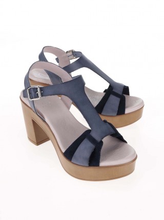 Sandale dama albastru-petrol cu toc gros