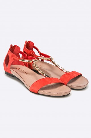 Sandale rosii cu talpa joasa din piele naturala