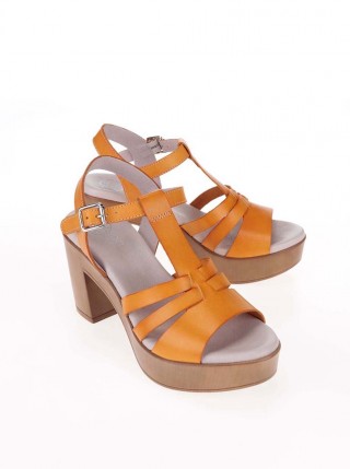 Sandale portocalii din piele cu toc