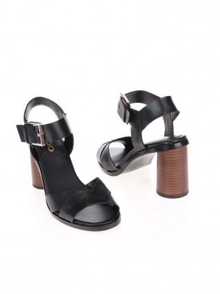 Sandale negre din piele naturala cu toc gros Aldo