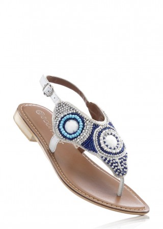 Sandale albastre cu perle decorative