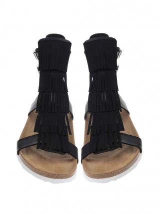 Sandale negre cu franjuri