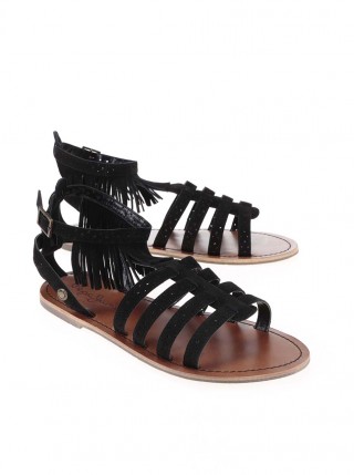 Sandale negre cu franjuri Pepe Jeans