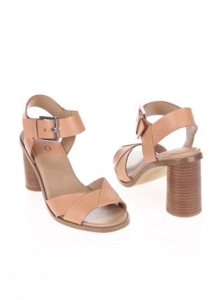 Sandale din piele cu toc roz prafuit