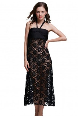 Rochie de plaja neagra din dantela