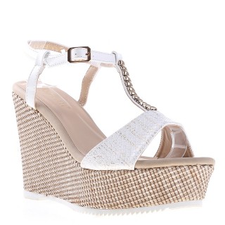 Sandale albe cu platforma wedge