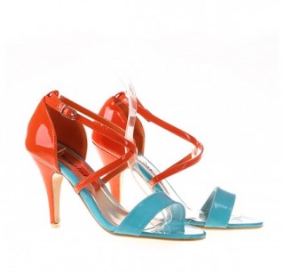 Sandale multicolore cu toc cui