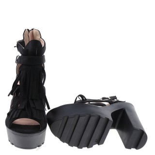 Sandale negre cu toc si platforma