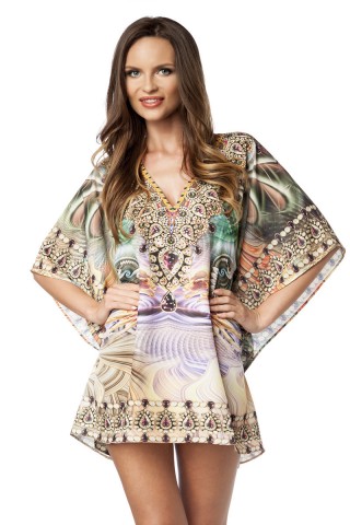 Rochie scurta de plaja cu model multicolor