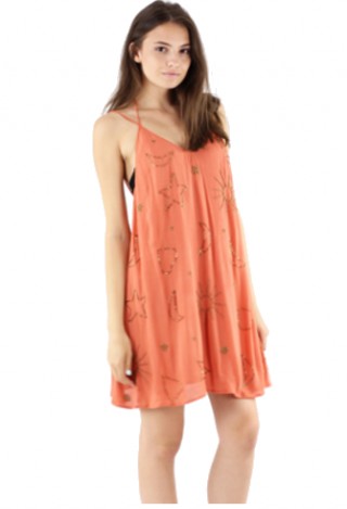 Rochie plaja portocalie cu paiete aurii