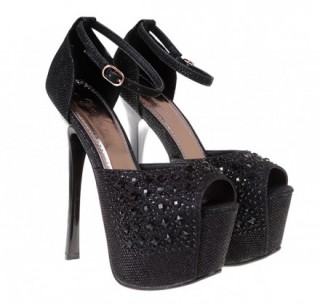 Sandale negre cu toc subtire si platforma