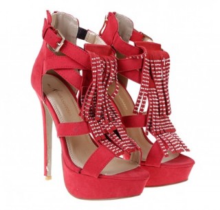 Sandale rosii cu toc subtire si platforma