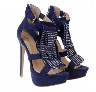 Sandale indigo cu toc subtire si platforma