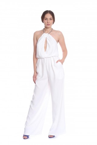 Salopeta alba cu spatele decupat