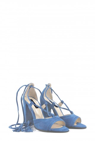 Sandale bleu cu siret din piele intoarsa