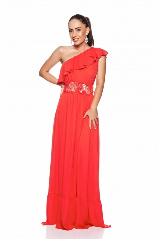 Rochie de ocazie, lunga, cu broderie aplicata in zona taliei