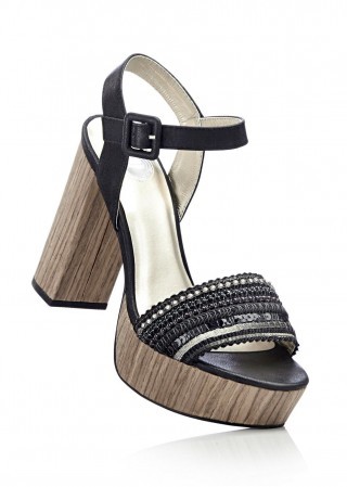 Sandale albastre cu platforma bej si toc gros